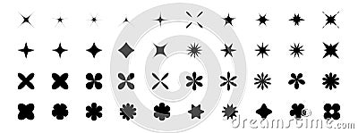 Different star shapes, elements set for design. Geometric brutalism forms, Memphis elements. Trendy Simple shapes forms Vector Illustration