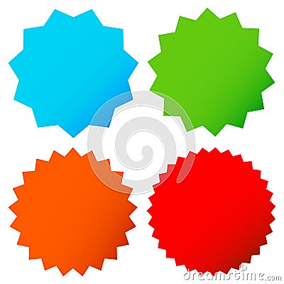 Different starburst / sunburst badges, shapes in 4 color Vector Illustration