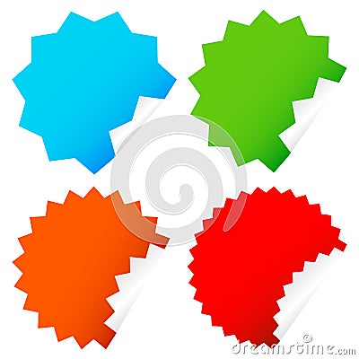 Different starburst / sunburst badges, shapes in 4 color Vector Illustration