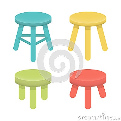 Different stool with three legs vector set. Vector Illustration
