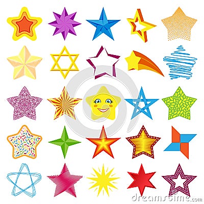 Different style shape silhouette shiny star icons collection vector illustration Vector Illustration