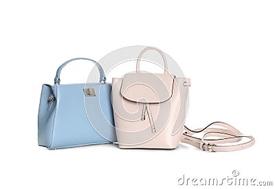 Different stylish woman`s bags isolated Stock Photo