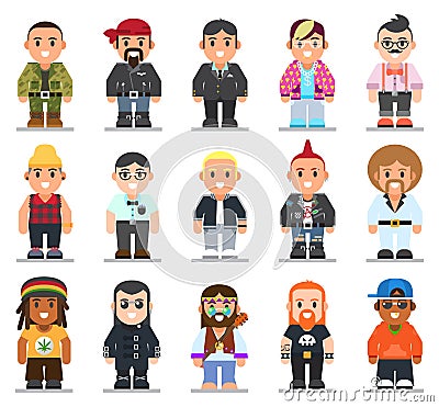 Different subcultures man in trendy flat style. Vector Illustration