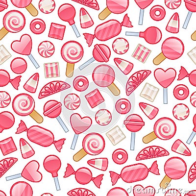 Different sweets. Assorted candies seamless background. Vector Illustration