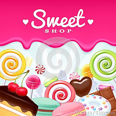 Different sweets colorful background. Vector Illustration