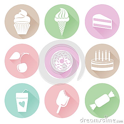 Different sweets icons set in flat style Vector Illustration