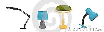 Different Table Lamps and Light Home Interior Decor Vector Set Vector Illustration