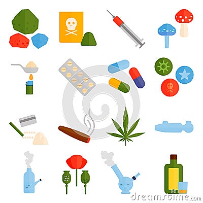 Different tablets pills capsule heap mix therapy drugs doctor flu antibiotic pharmacy vector set. Vector Illustration