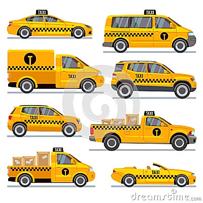 Different taxi types flat vector collection Vector Illustration