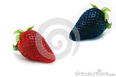 Different than the rest alone blue strawberry.Concept for genetically modified food Stock Photo