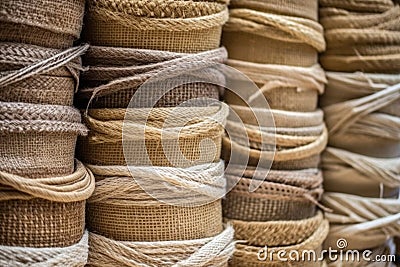 different thicknesses of jute soles stacked for crafting espadrilles Stock Photo