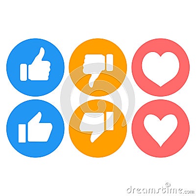 different thumbs up down heart on background Vector Illustration