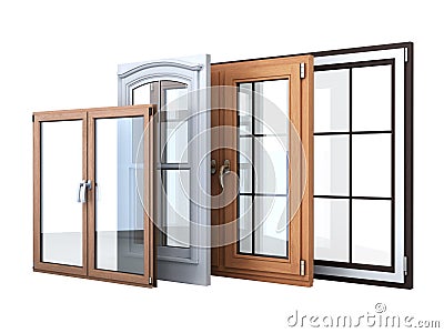Different tipes of window sale promotion background 3d render on white no shadow Stock Photo