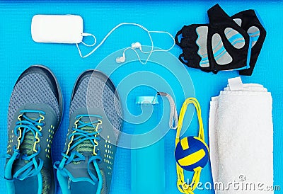 Different tools and accessories for sport. Stock Photo