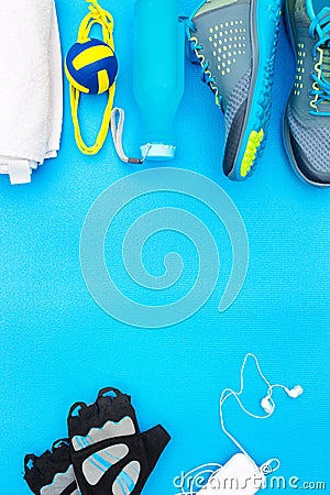 Different tools and accessories for sport. Stock Photo