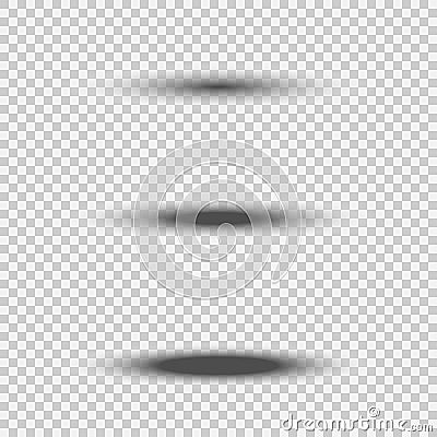 Different transparent black oval shadow set with soft edge isolated on white background. Vector divider element Vector Illustration
