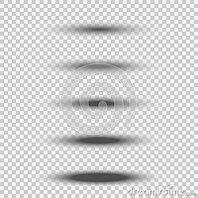 Different transparent black oval shadow set with soft edge isolated on white background. Vector divider element Vector Illustration