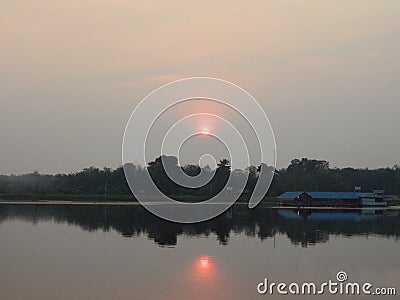 The different twilight on the Aur Lake at lubuklinggau Stock Photo