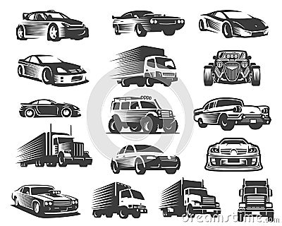 Different type of cars illustration set, car symbol collection, car icon pack Vector Illustration