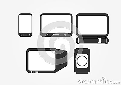 Different type of electronic equipments with screen display. Stock Photo