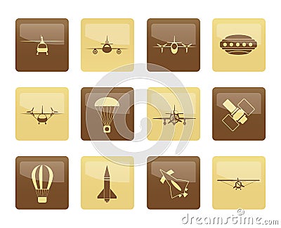 Different types of Aircraft Illustrations and icons over brown background Vector Illustration