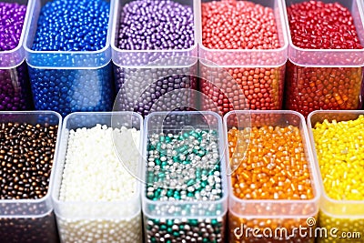 different types of bead stringing materials Stock Photo
