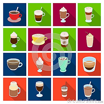 Different types of coffee. Different types of coffee. set collection icons in flat style vector symbol stock Vector Illustration