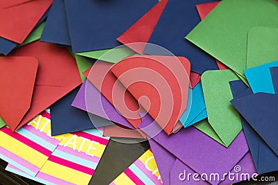 Different types and colors of postal envelopes Stock Photo