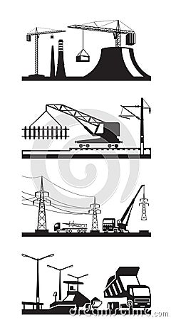 Different types of construction scenes Vector Illustration