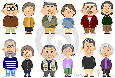 6 different types of elderly couples Vector Illustration