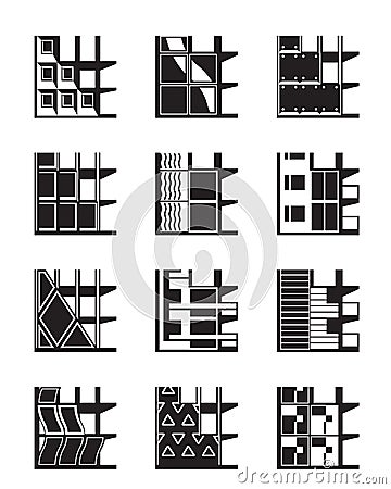 Different types of facades of buildings Vector Illustration