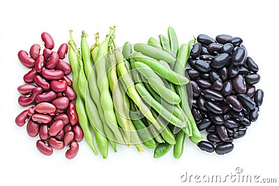 Different types of fresh beans on a white background Stock Photo