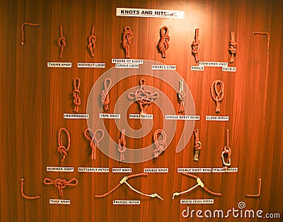 Different types of knots and hitches on display at Hall of Fame, Leh Editorial Stock Photo