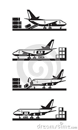 Different types of loading cargo airplane Vector Illustration