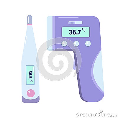 Different types of medical thermometers for body temperature check. Medical exam. Vector illustration in flat style Vector Illustration