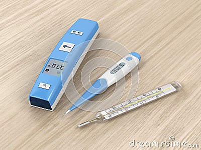 Different types of medical thermometers Stock Photo