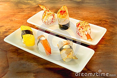 Different types of Nigirizushi Stock Photo