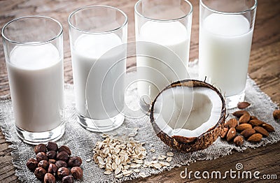 Different types of non-dairy milk Stock Photo