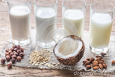 Different types of non-dairy milk Stock Photo