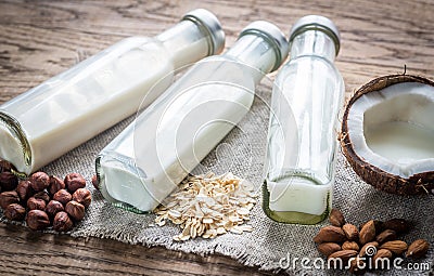 Different types of non-dairy milk Stock Photo