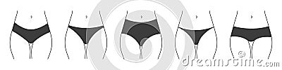 Different types of panties. Collection of lingerie. Vector silhouettes of female underwear Vector Illustration
