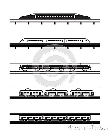 Different types of passenger trains Vector Illustration