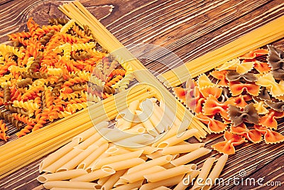 Different types of pasta separated frame of spaghetti Stock Photo