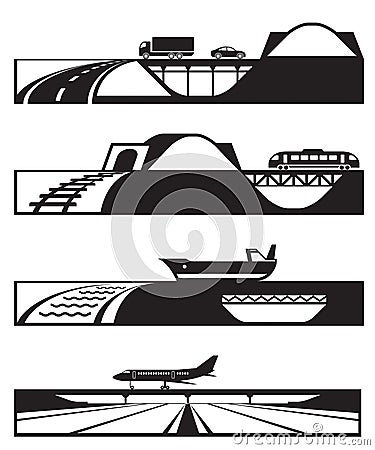 Different types of roads with vehicles Vector Illustration