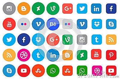 Social media icon collection buttons Vector Illustration