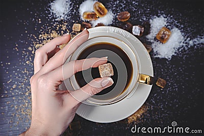 Different types of sugar on black table Stock Photo