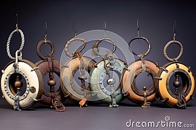 different types of tambourines in a collection Stock Photo