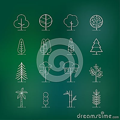 Different types of tree outline icon set Vector Illustration