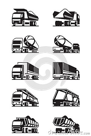 Different types of trucks with trailers Vector Illustration