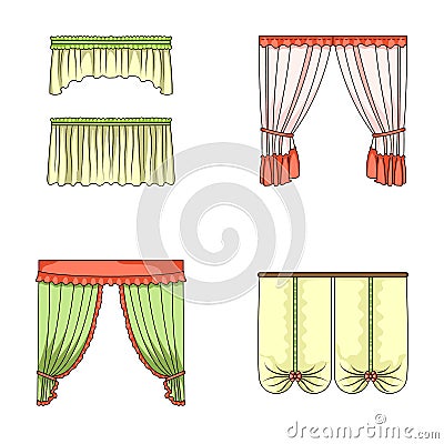Different types of window curtains.Curtains set collection icons in cartoon style vector symbol stock illustration web. Vector Illustration